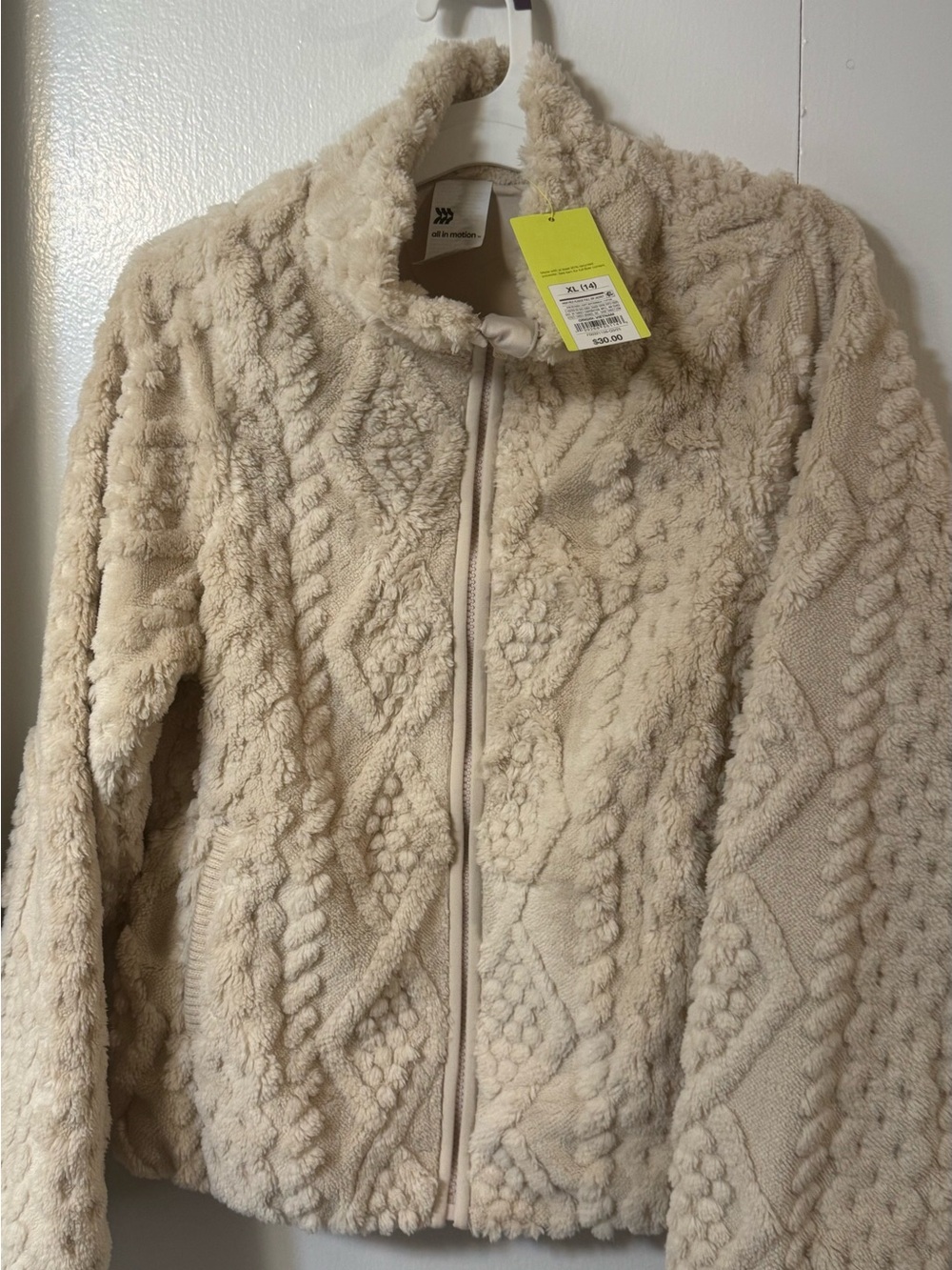 all in motion Cream Teddy Zip-Up Jacket with Cable Knit Detail